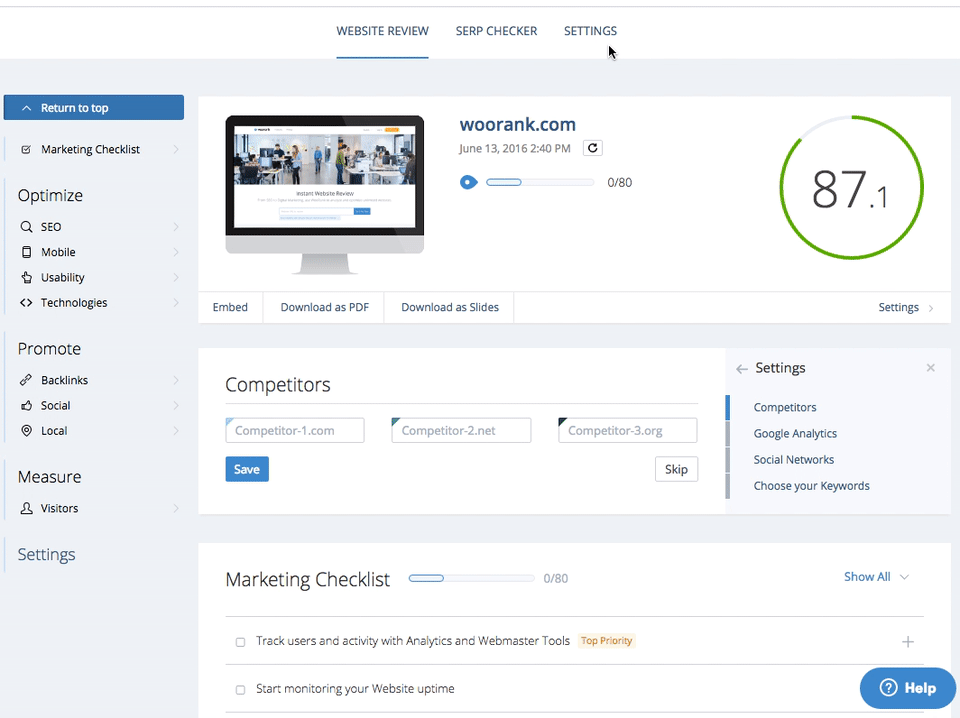 WooRank uptime notification email subscription