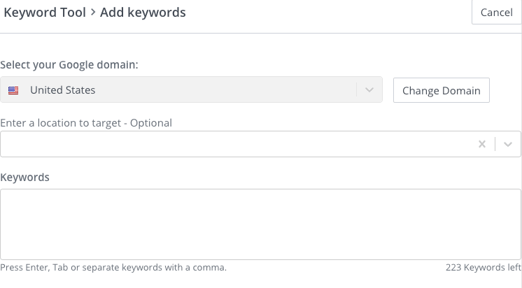 Gif of typing keyword locations