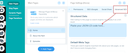 Wix Editor Advanced SEO