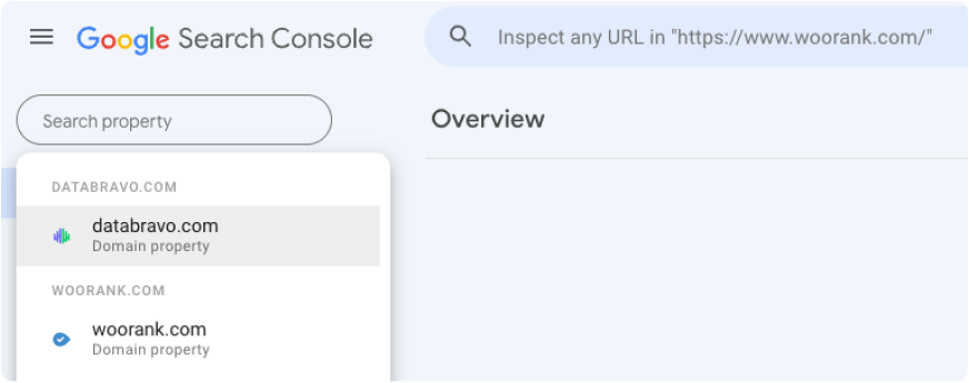 Google Search Console Search property selection