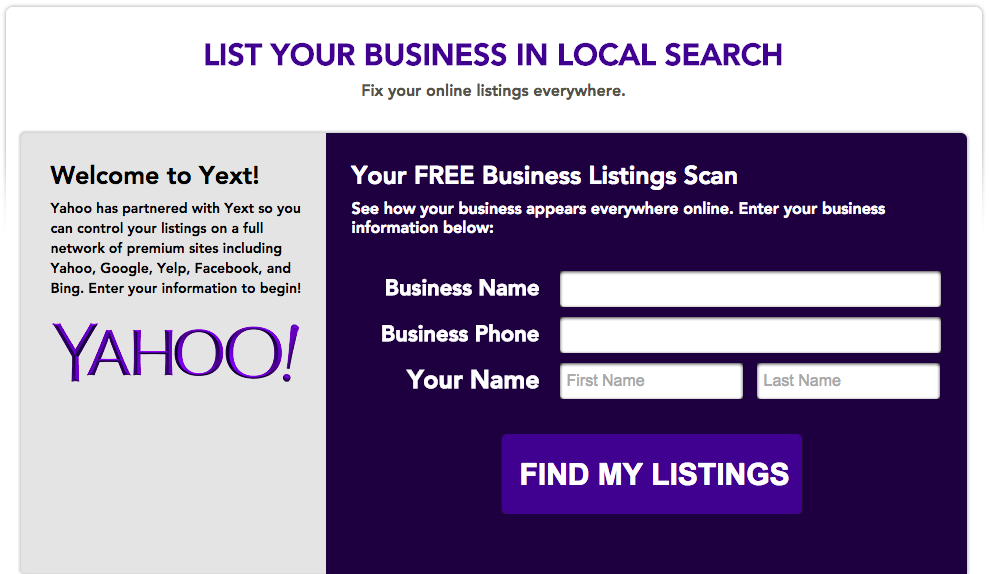 Yahoo local business listing