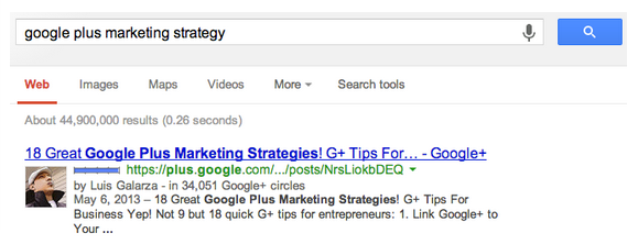 A Google Plus Full Post Ranking First On Google Search