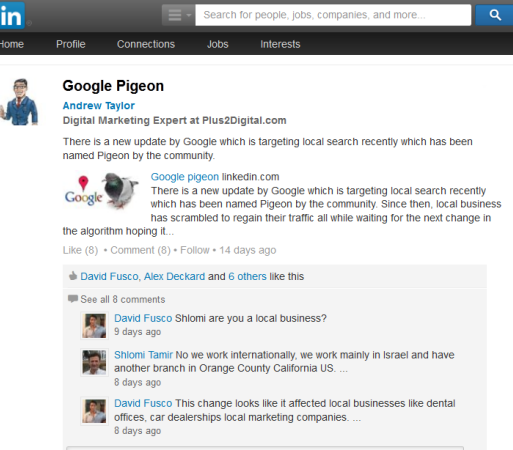 Sample LinkedIn Group centered on a particular topic