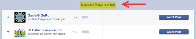 Facebook Insights suggested pages to watch