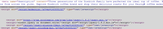 Source Code View Of Meta Description Of Sample Site From Search Snippet Above