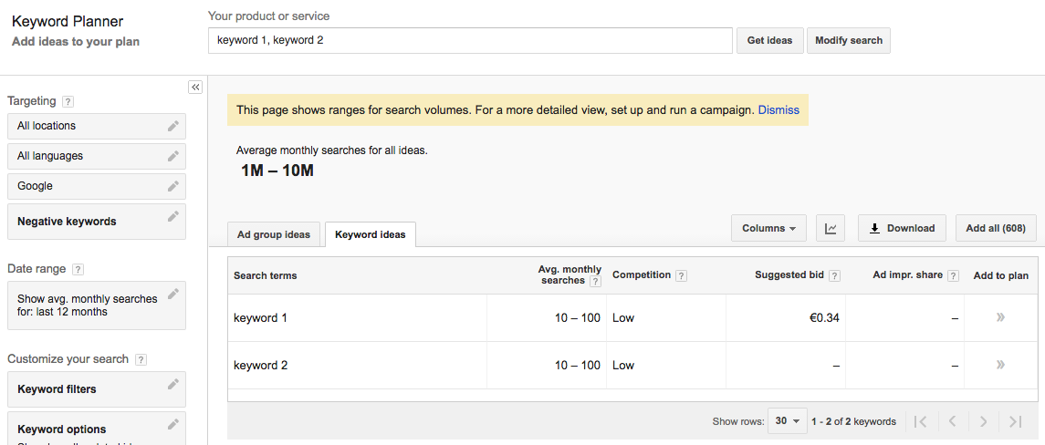 AdWords Keyword Planner throttled data