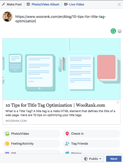 Title tag used as a default title when website is shared on social networks