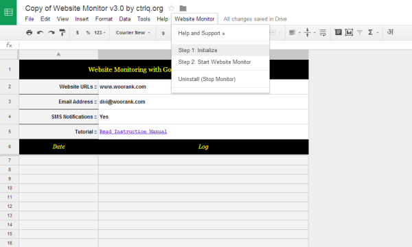 Google docs uptime monitoring feature
