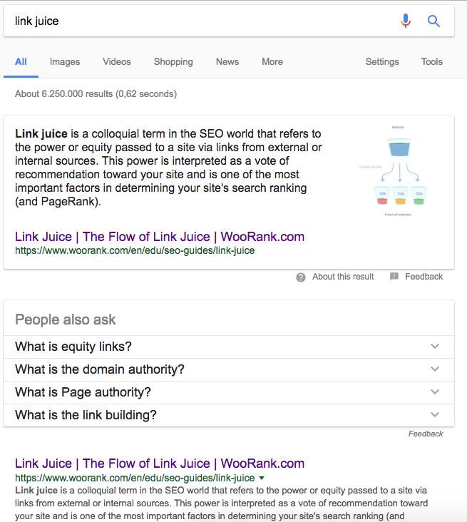 WooRank link juice SEO Guide in SERP