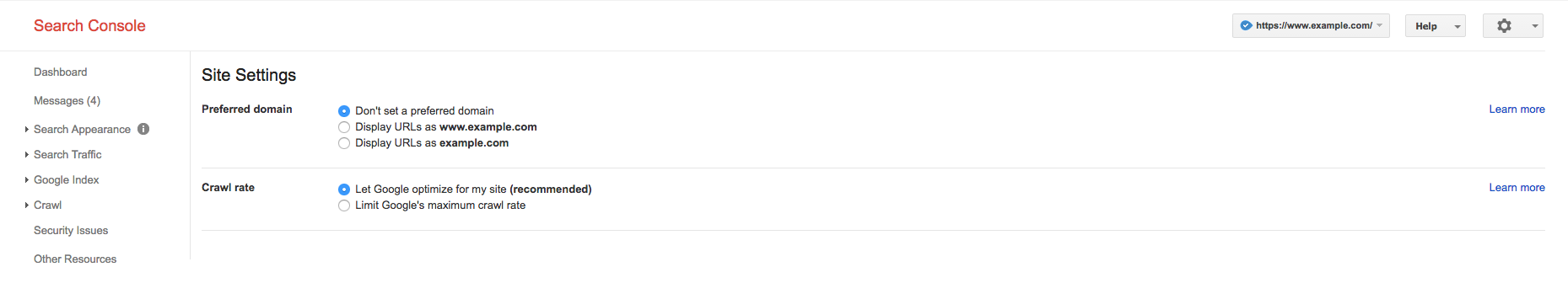 Set preferred domain in Google Search Console