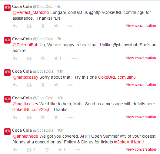 Coca-Cola Twitter Engagement With Customers