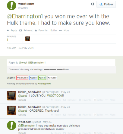 Example Of A Light-Hearted Twitter Conversation With Customer By Woot