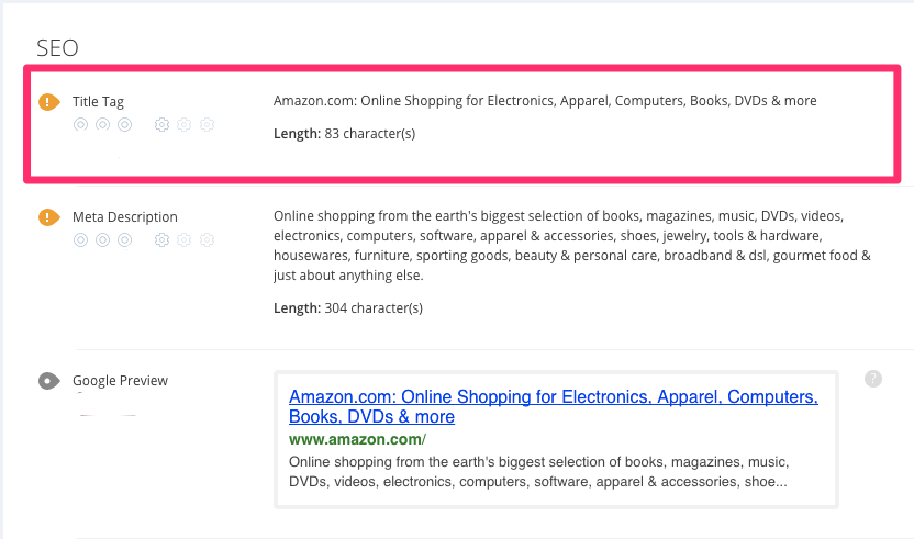WooRank audit showing title tag