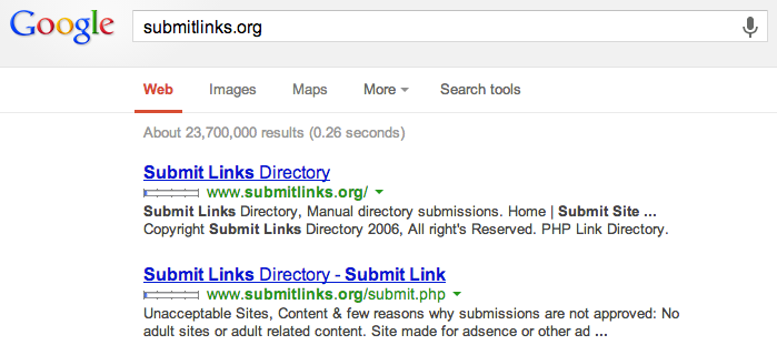 Google Search for submitlinks.org