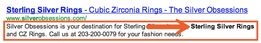 Keywords showing in bold in meta descriptions when matching search query
