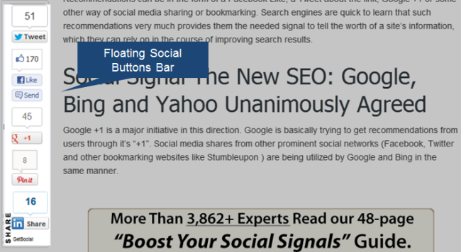 Sample of Floating Social Share Buttons Bar