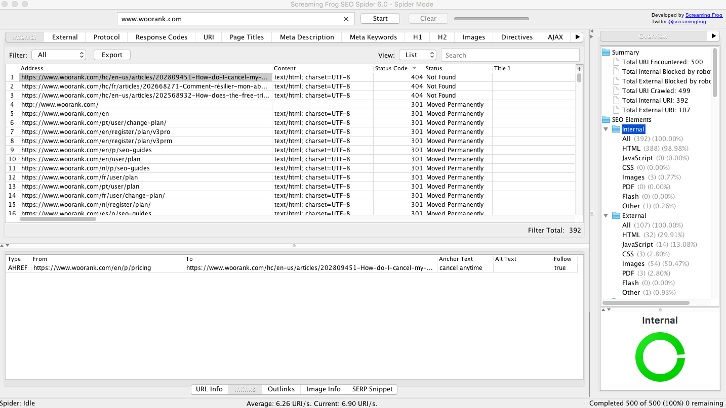Screaming Frog broken Inlinks