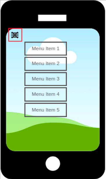 Mobile page hamburger menu with overlapping open and close buttons