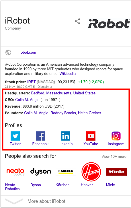 iRobot Google knowledge graph