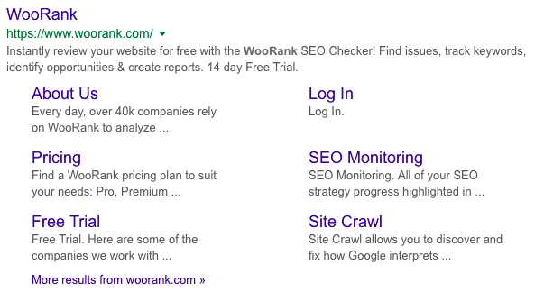 WooRank sitelinks in SERP