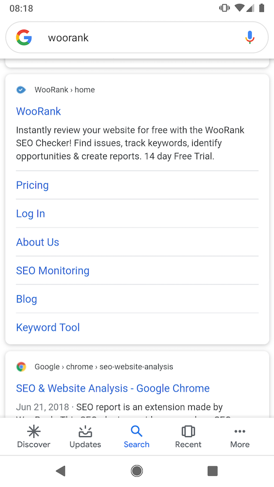 WooRank favicon appearing in mobile search results