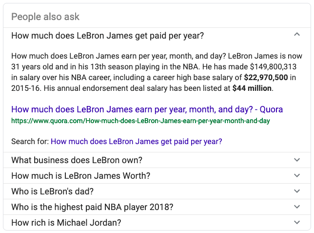 People also ask SERP feature