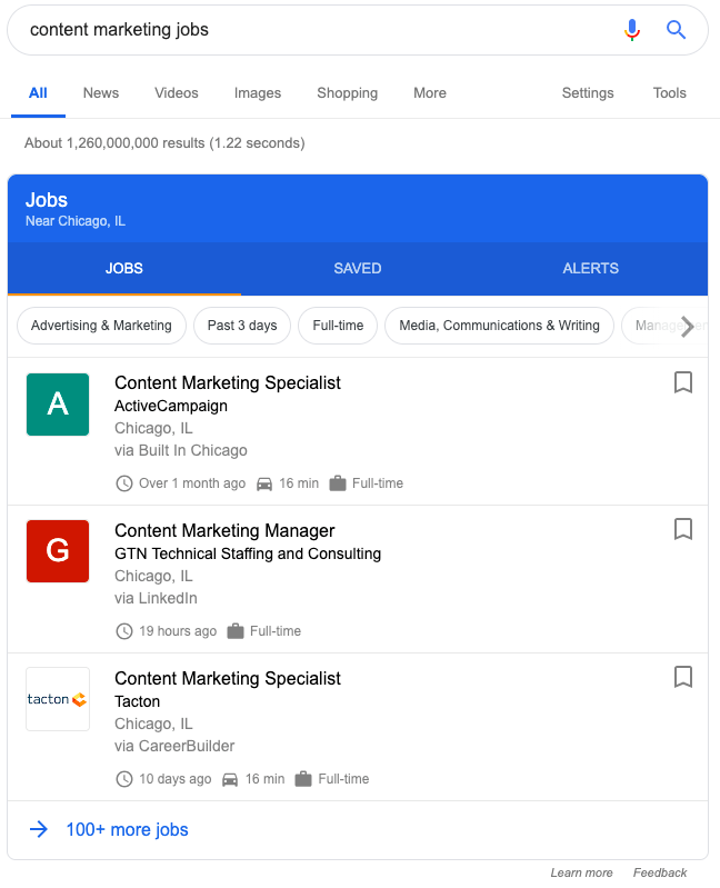Google Jobs SERP feature and service