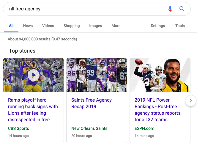 Google top stories carousel