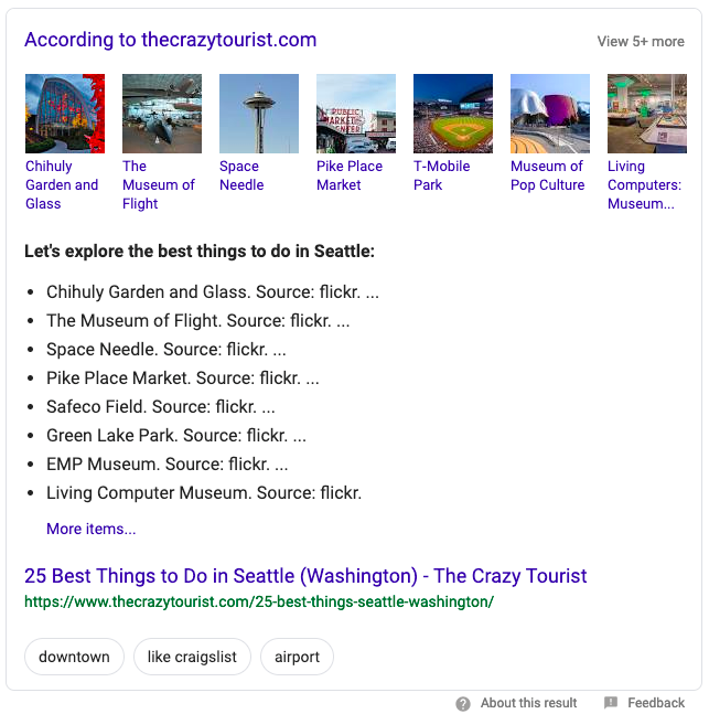 Featured snippet with bullet point list