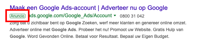 Google Ads result in SERP