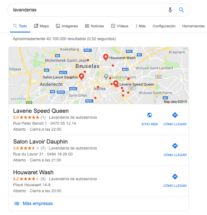 Pack local de Google SERP