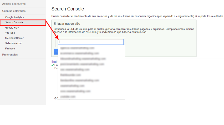 añadir el dominio de la cuenta Search Console