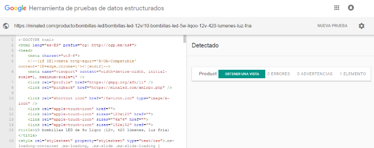 Herramienta de verificación de datos estructurados de Google