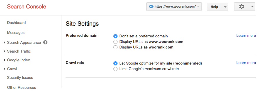 Setting a preferred domain: Google Search Console