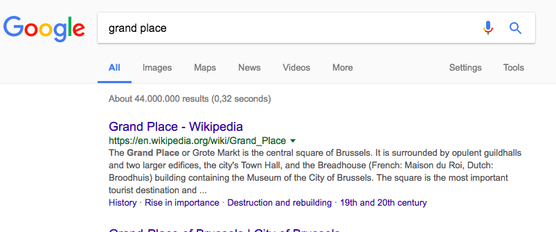 Brussels Grand Place Wikipedia snippet