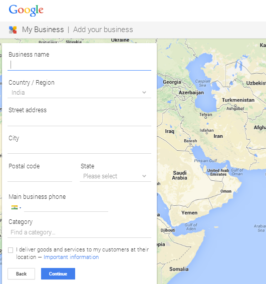 Formulario de información comercial en Google My Business
