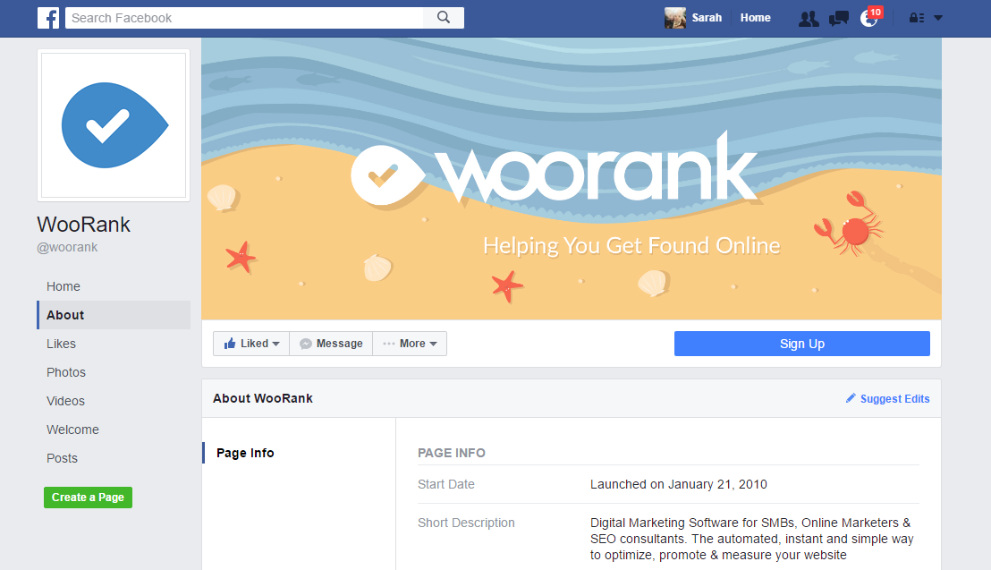 Página de Facebook de WooRank