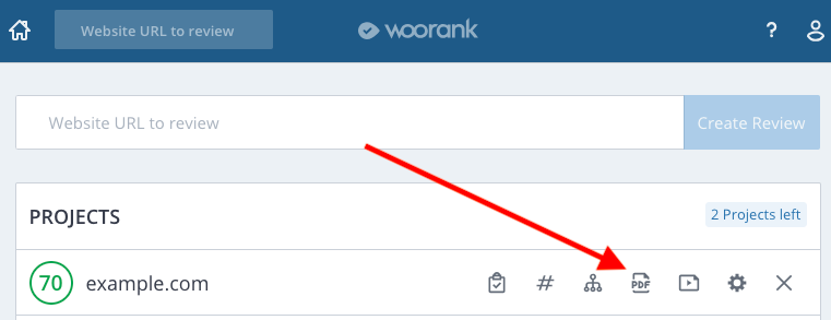 Downloading PDF reports from WooRank Overview page