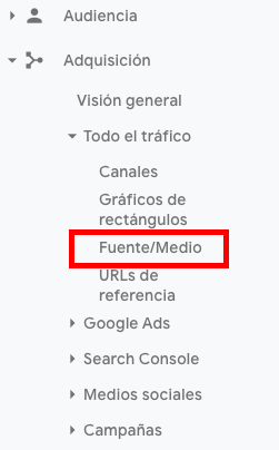 informe de adquisición en Google Analytics