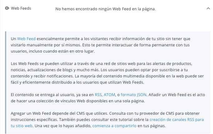 Criterio web feeds de WooRank
