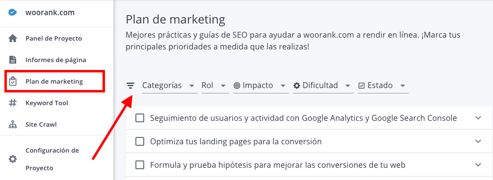 Plan de marketing de WooRank
