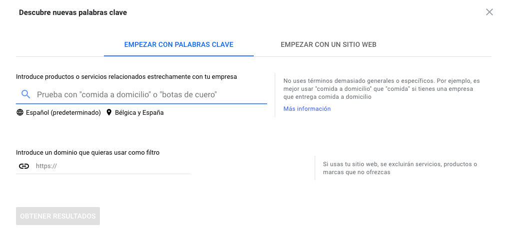 volumen de búsqueda y competitividad en Keyword Planner